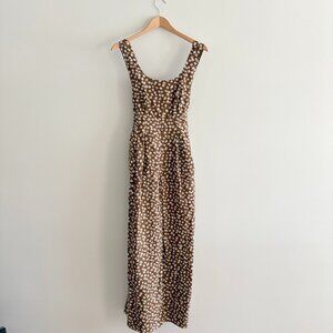 Storia Tie Bow Back Jumpsuit Cotton Brown White Floral Size Small